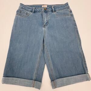 LOGO by Lori Goldstein Stretch Jean Shorts Womens Size 4 Blue Roll-up Cuff